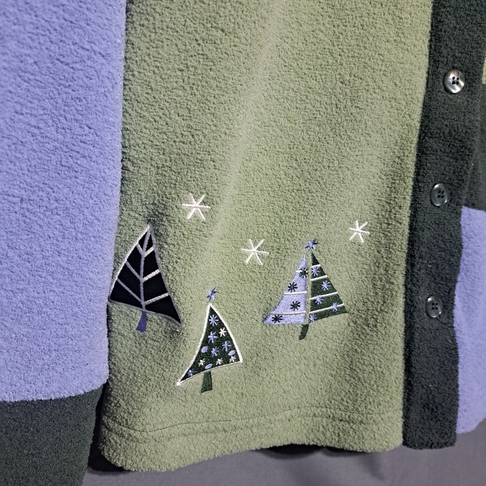 Christopher & Banks MEDIUM Button Up Cardigan Christmas Blue Greeen Cozy - Picture 4 of 6